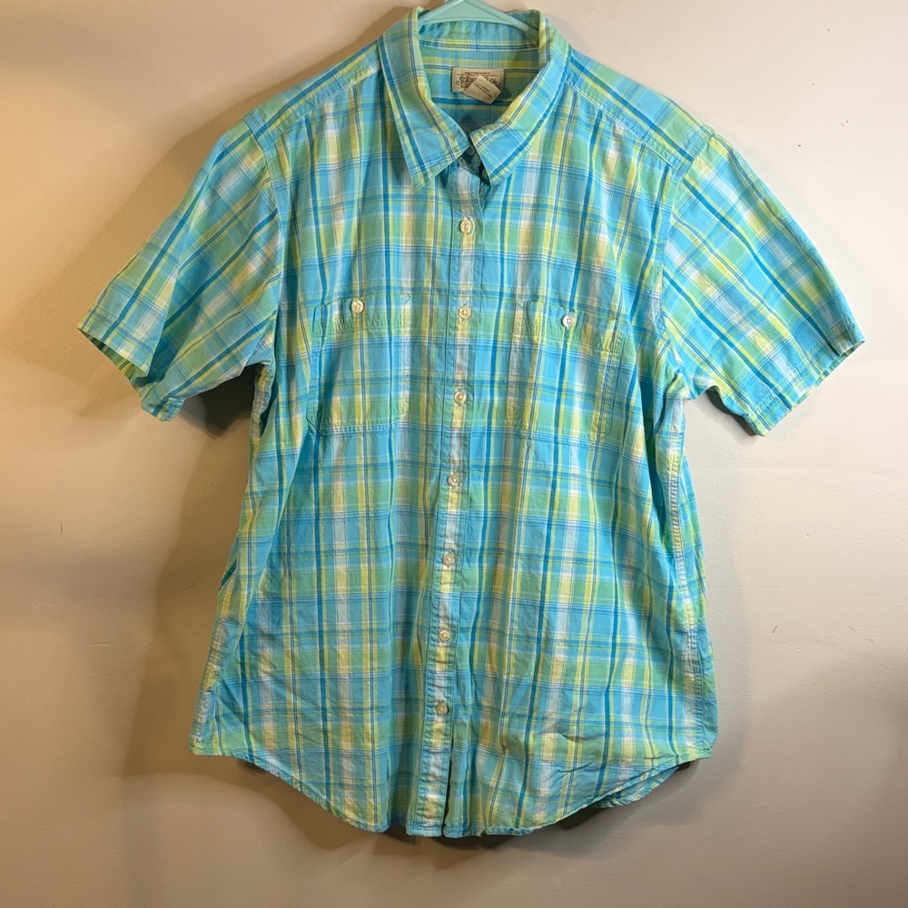 Women’s St. John's Bay Turquoise and Lime Button Down Shirt size 18W #410 🏷️